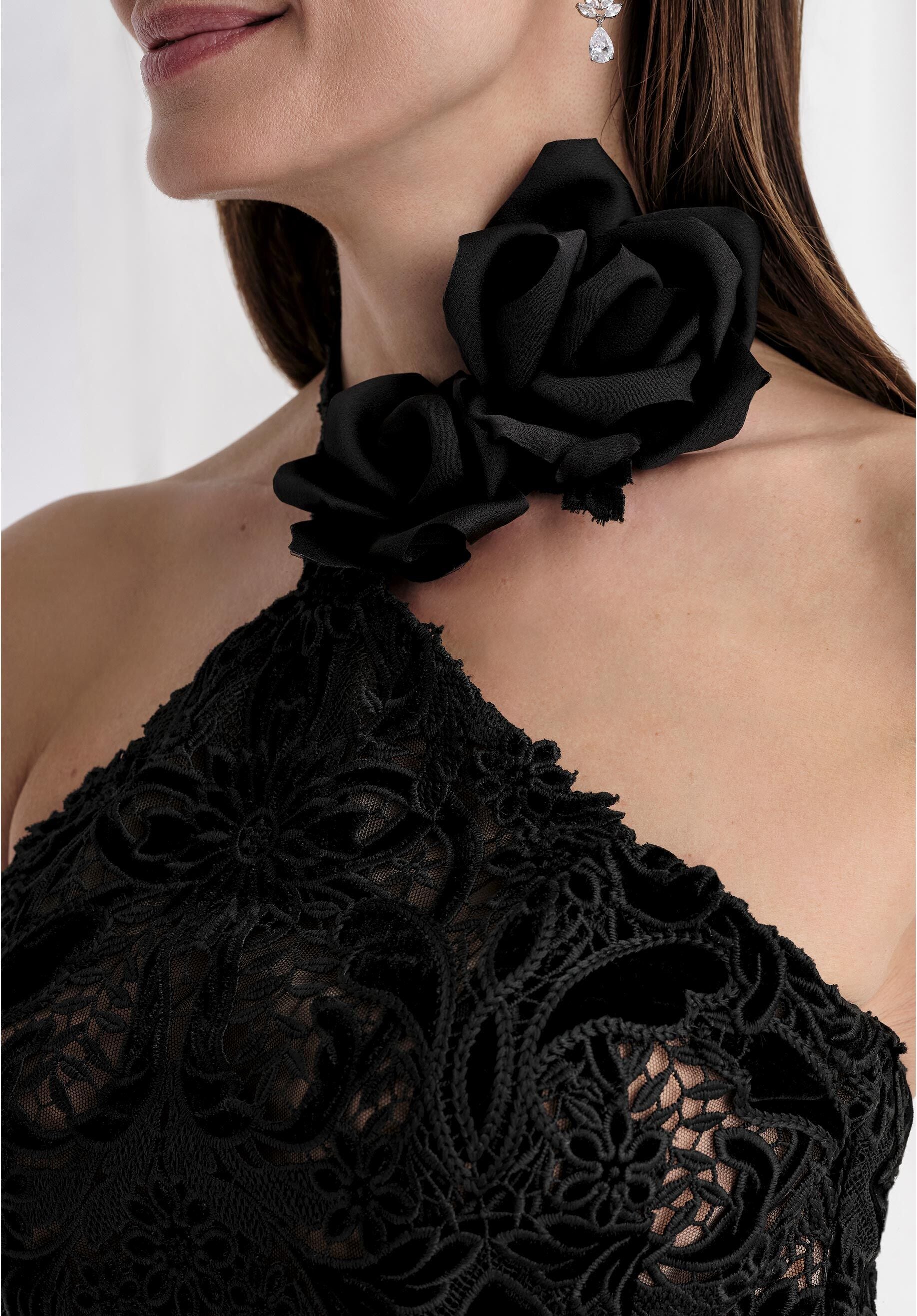 Prom Dresses Lace Floral Formal Long Prom Dress Black
