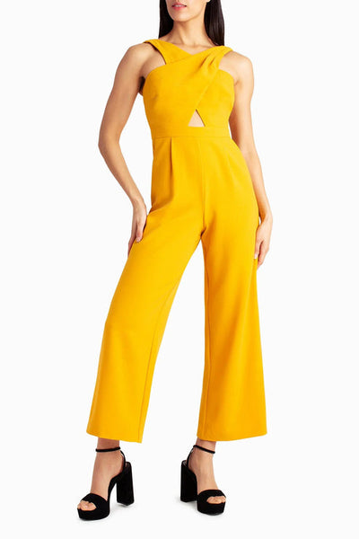 Golden Orange Nicole Miller MU3S11103 Pleated Long Formal Jumpsuit