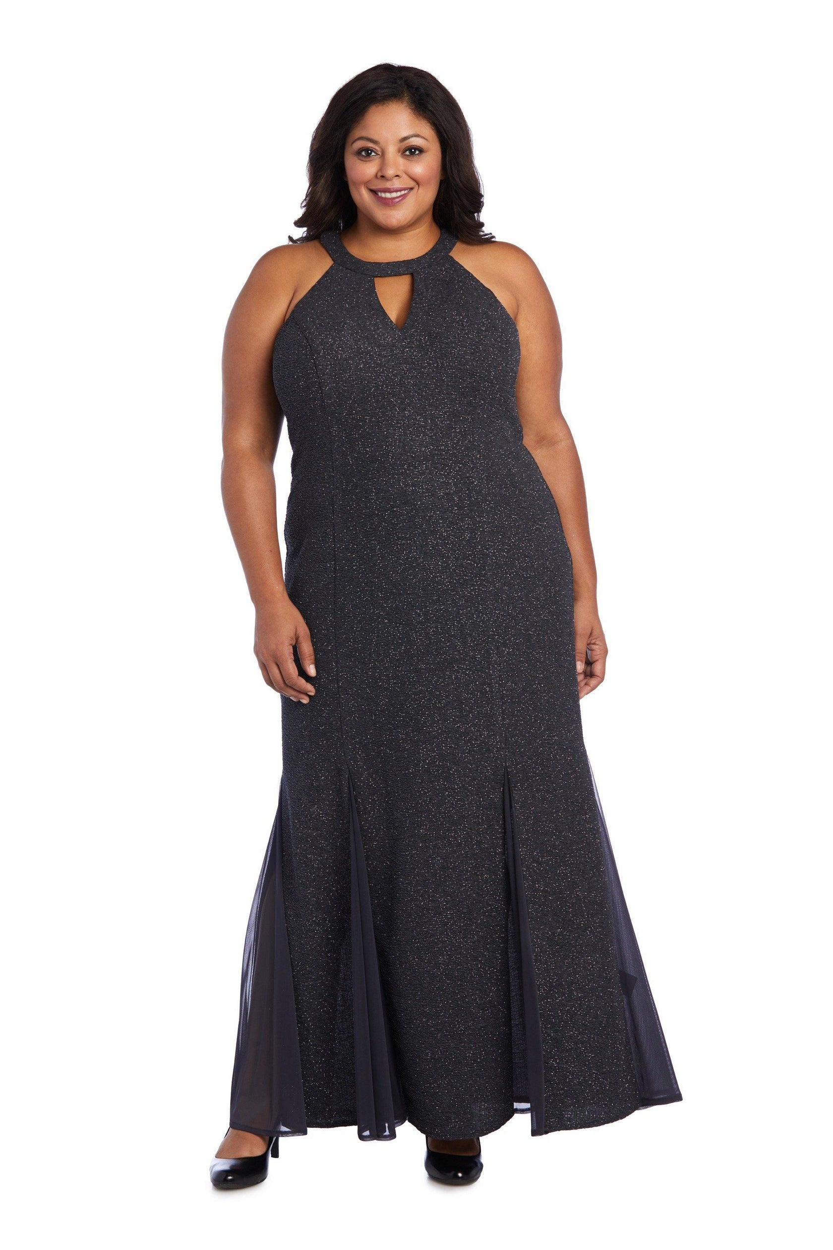 Poly USA W1154 Plus Size Glitter Print Sleeveless Slit Gown