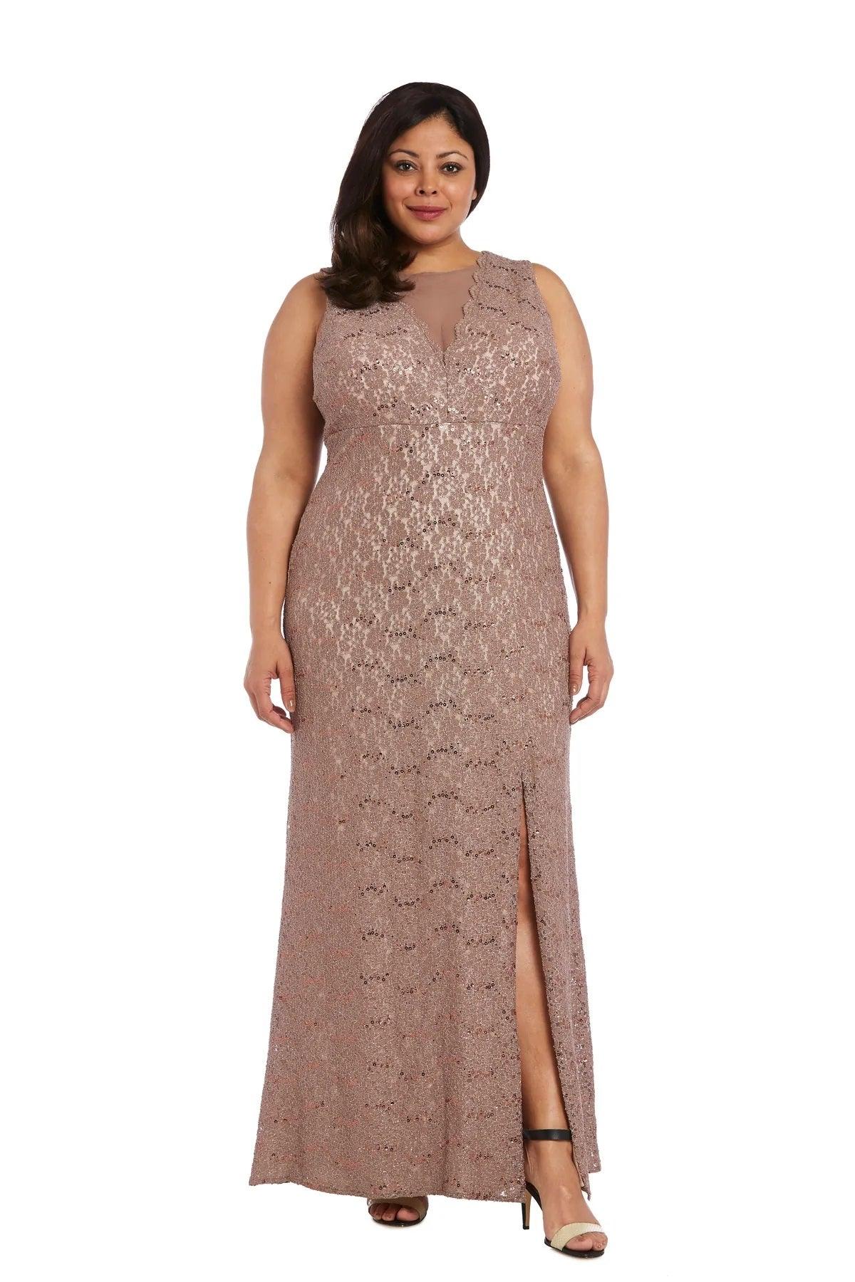 Black/Nude Nightway Long Plus Size Glitter Lace Dress 21547W for $79.99