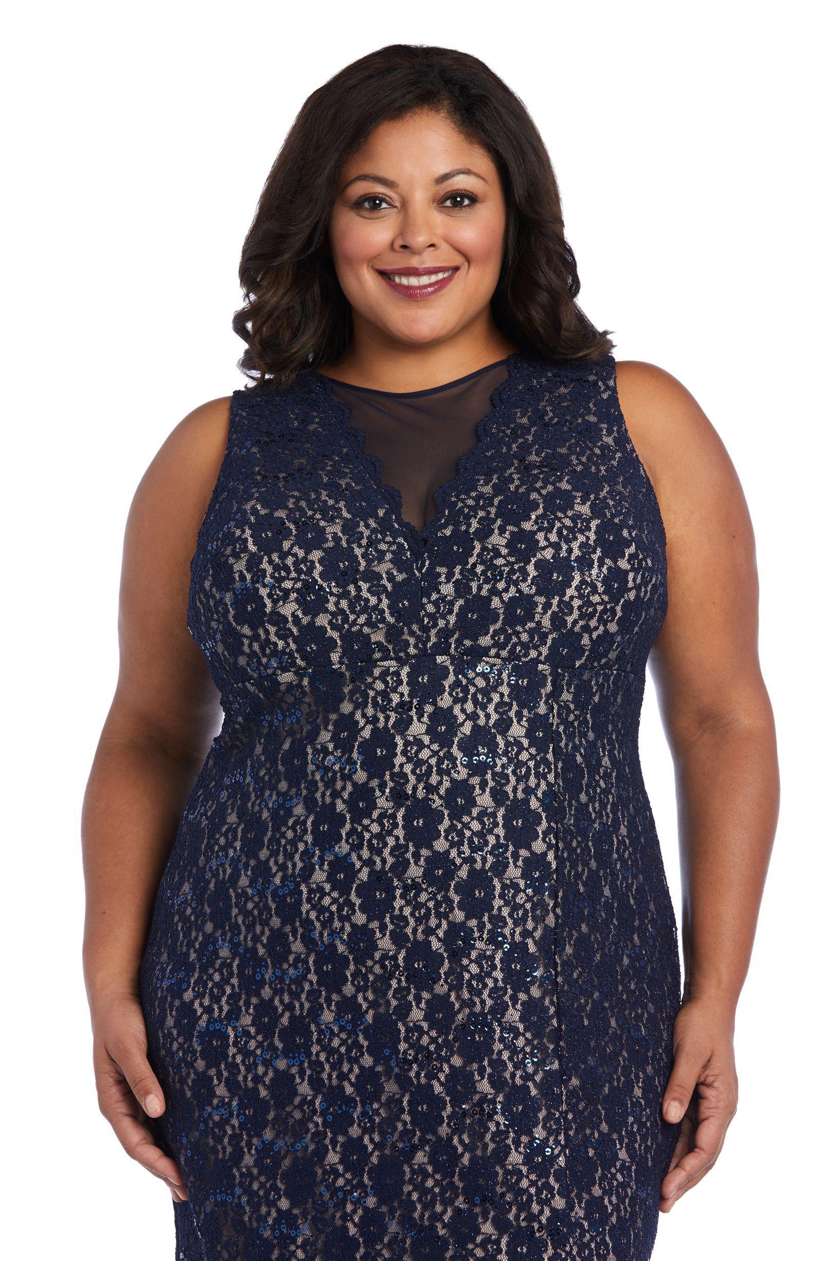 Nightway Long Plus Size Glitter Lace Dress 21547W