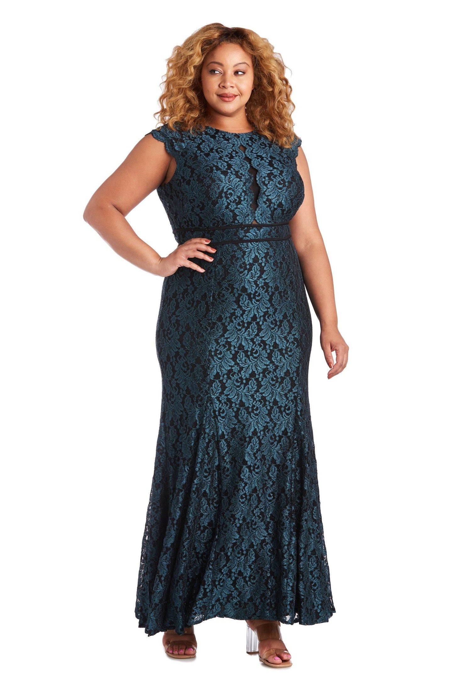 Nightway Plus Size Glitter Lace Long Dress 21699W - The Dress Outlet