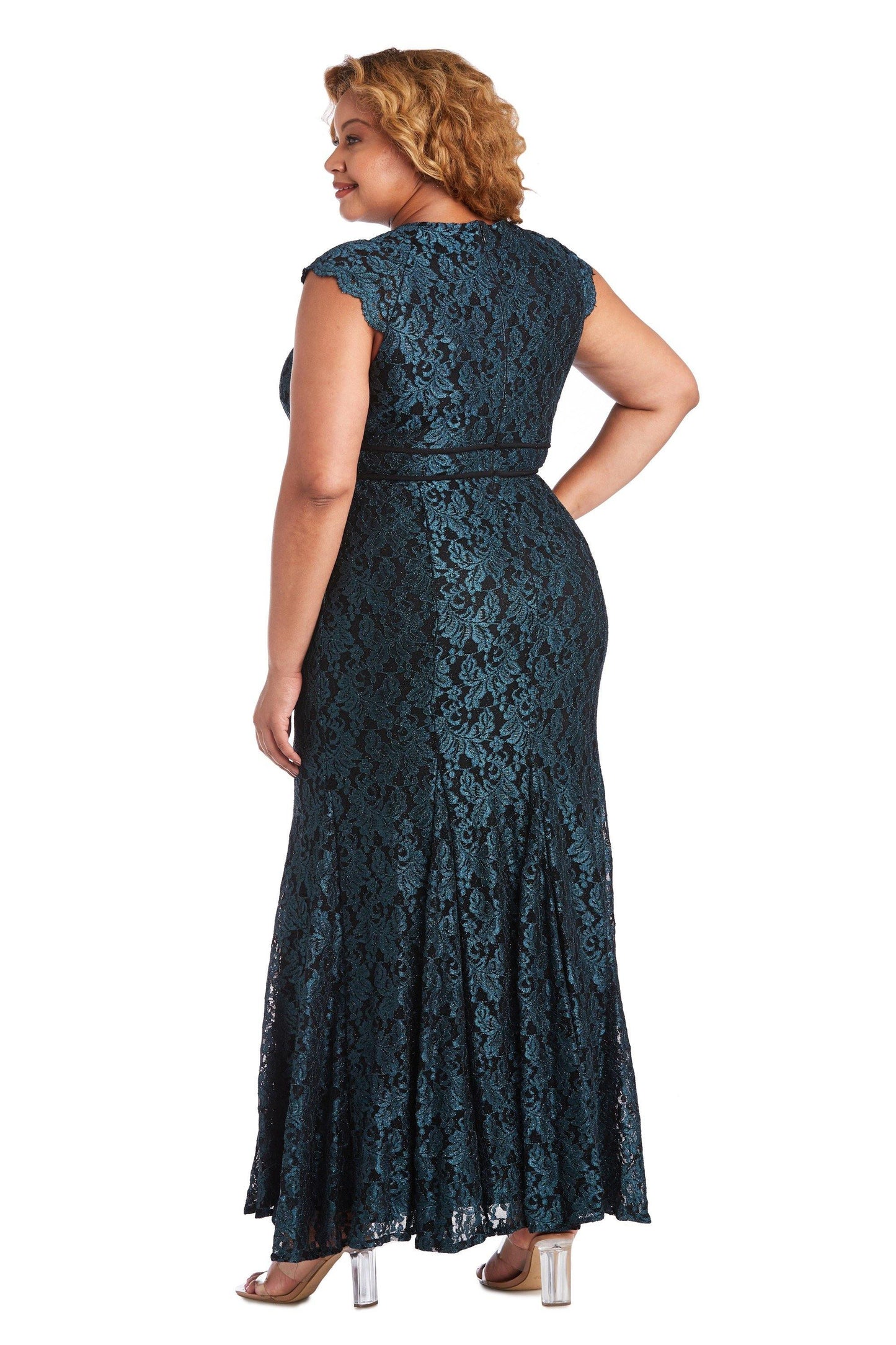 Nightway Plus Size Glitter Lace Long Dress 21699W - The Dress Outlet