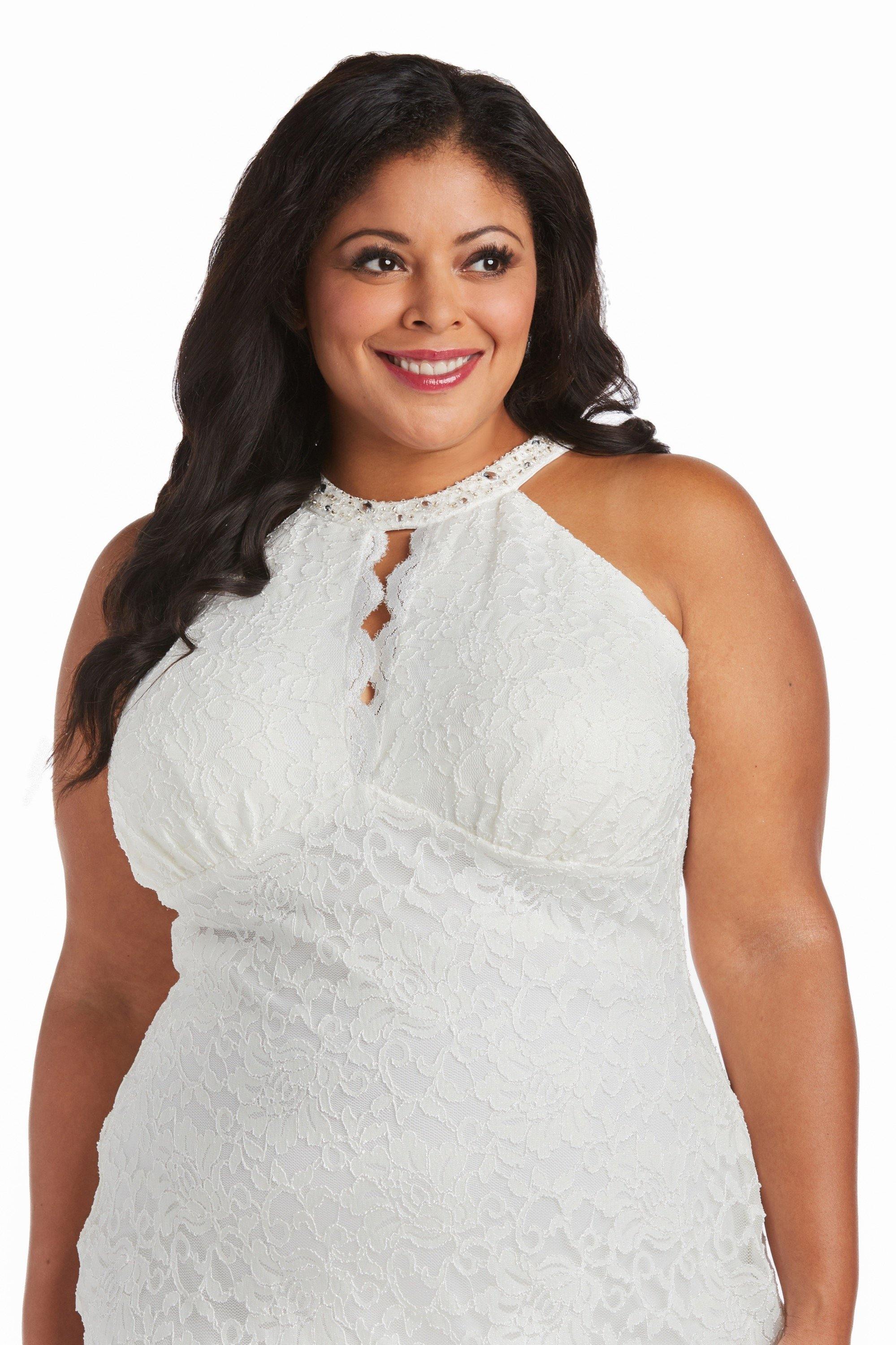 Nightway Plus Size Short Glitter Lace Dress 21395W - The Dress Outlet