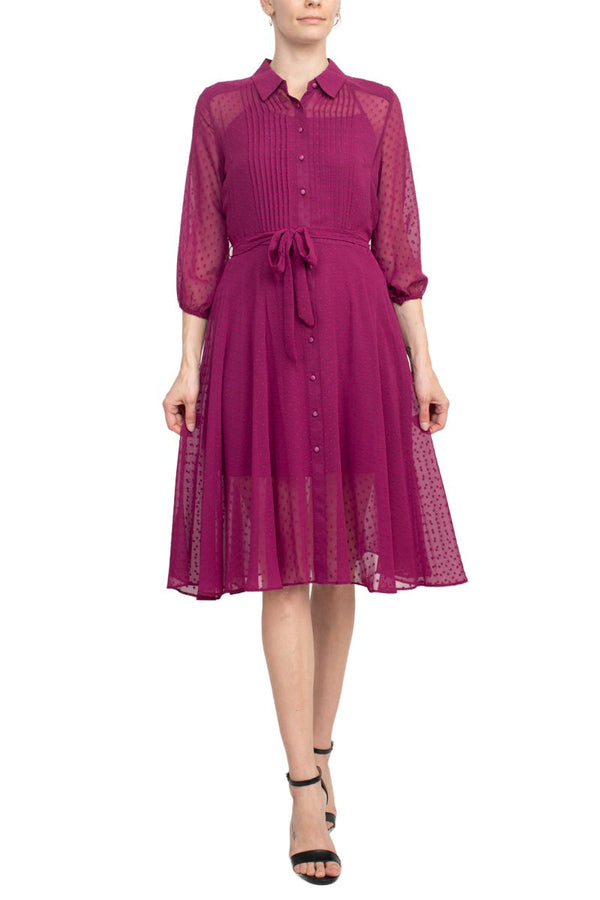 Collared Knee-Length Chiffon Cocktail with 3/4 Sleeve Dress Nina Leonard NM2F12D163