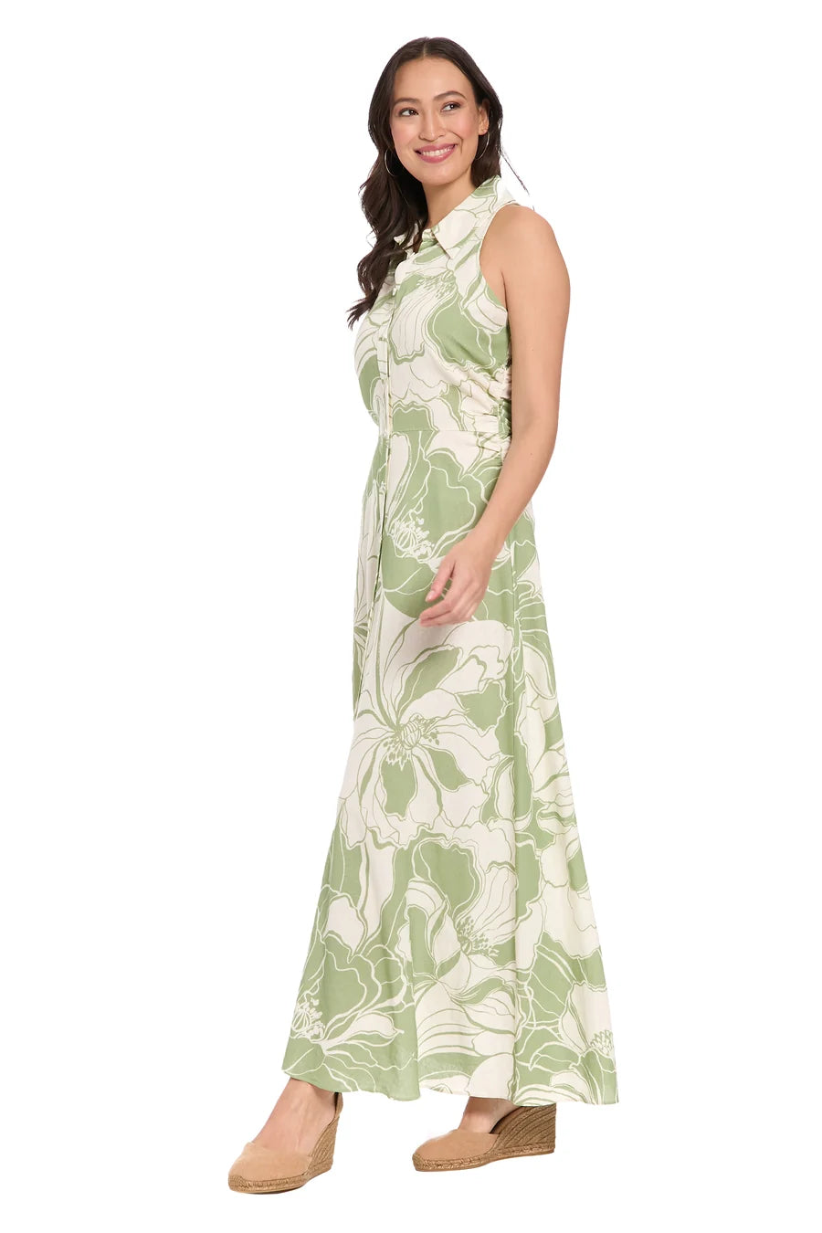 Black and Beige Floral Flutter Sleeve Midi Dress London Times T10228M