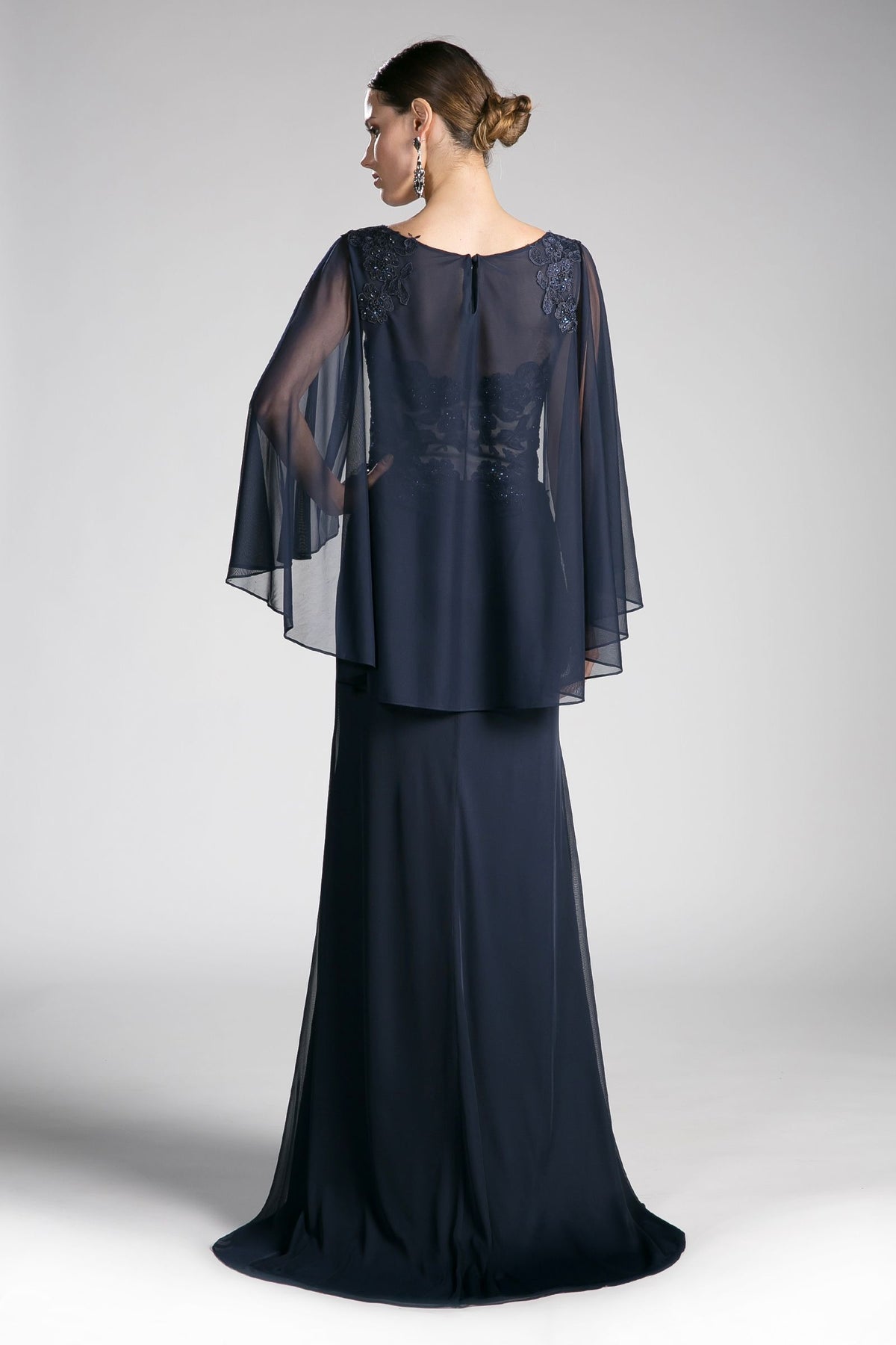 Mother of the Bride Dress Long Formal Lace Cape Mother of the Bride Dress Navy