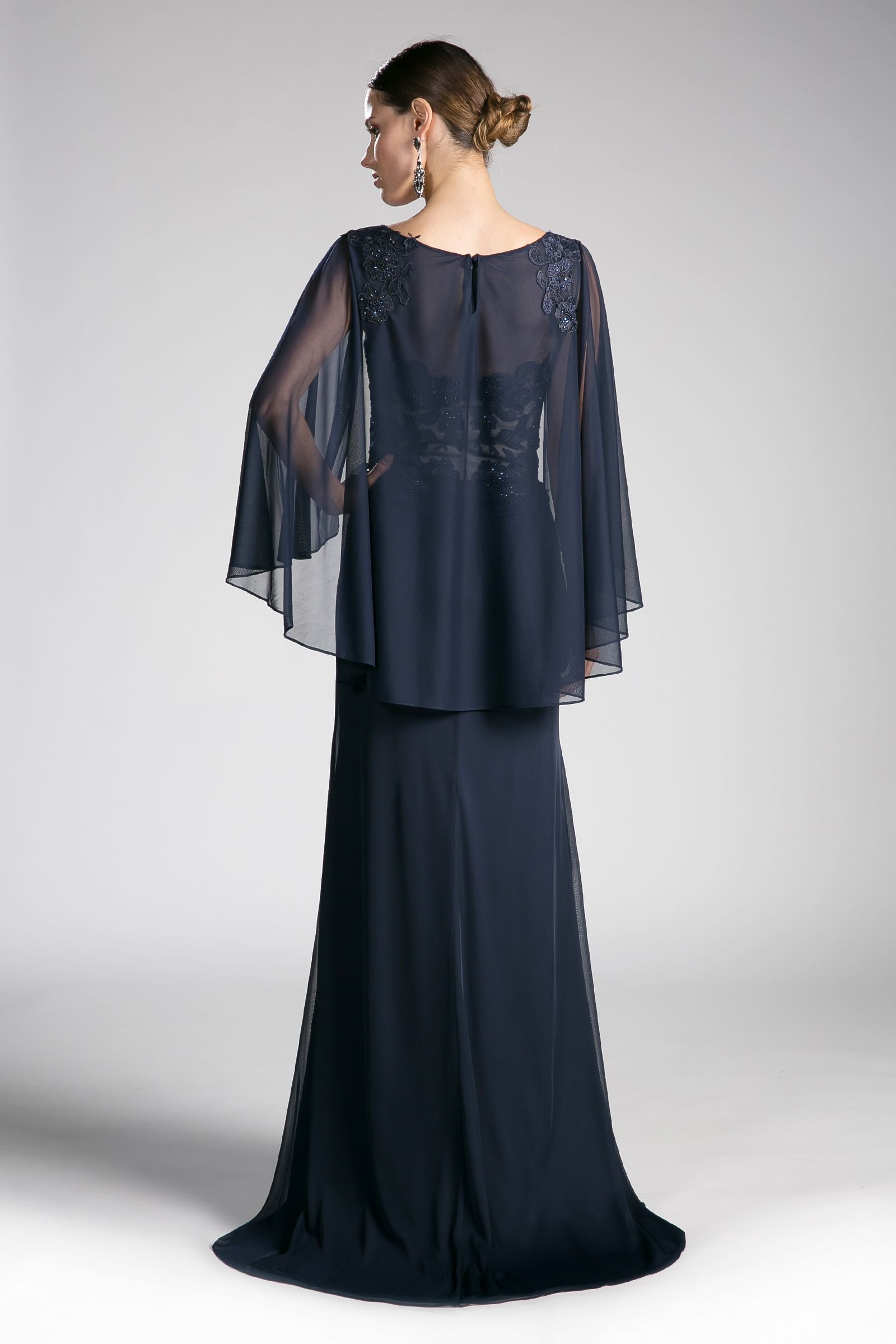 Mother of the Bride Dress Long Formal Lace Cape Mother of the Bride Dress Navy