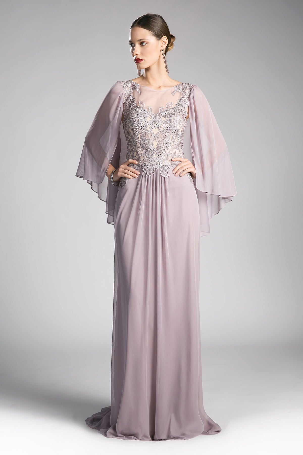 Mother of the Bride Dress Long Formal Lace Cape Mother of the Bride Dress Mocha