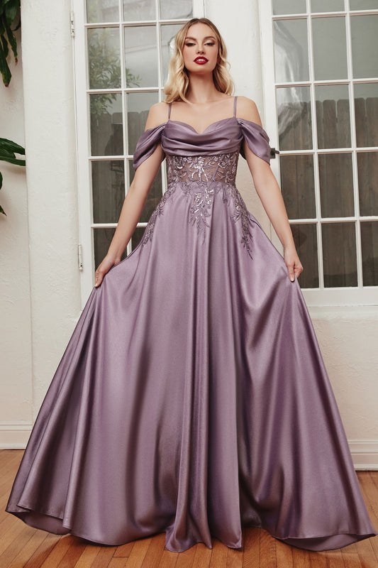 LaDivine OC012 Long Off Shoulder A-Line Gown
