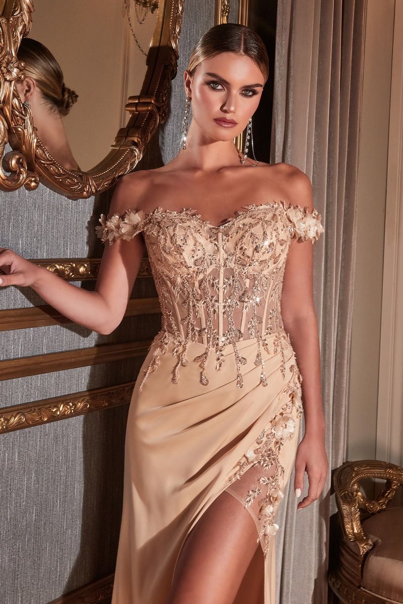 Prom Dresses Long Corset Off-Shoulder Prom Dress Gown Champagne