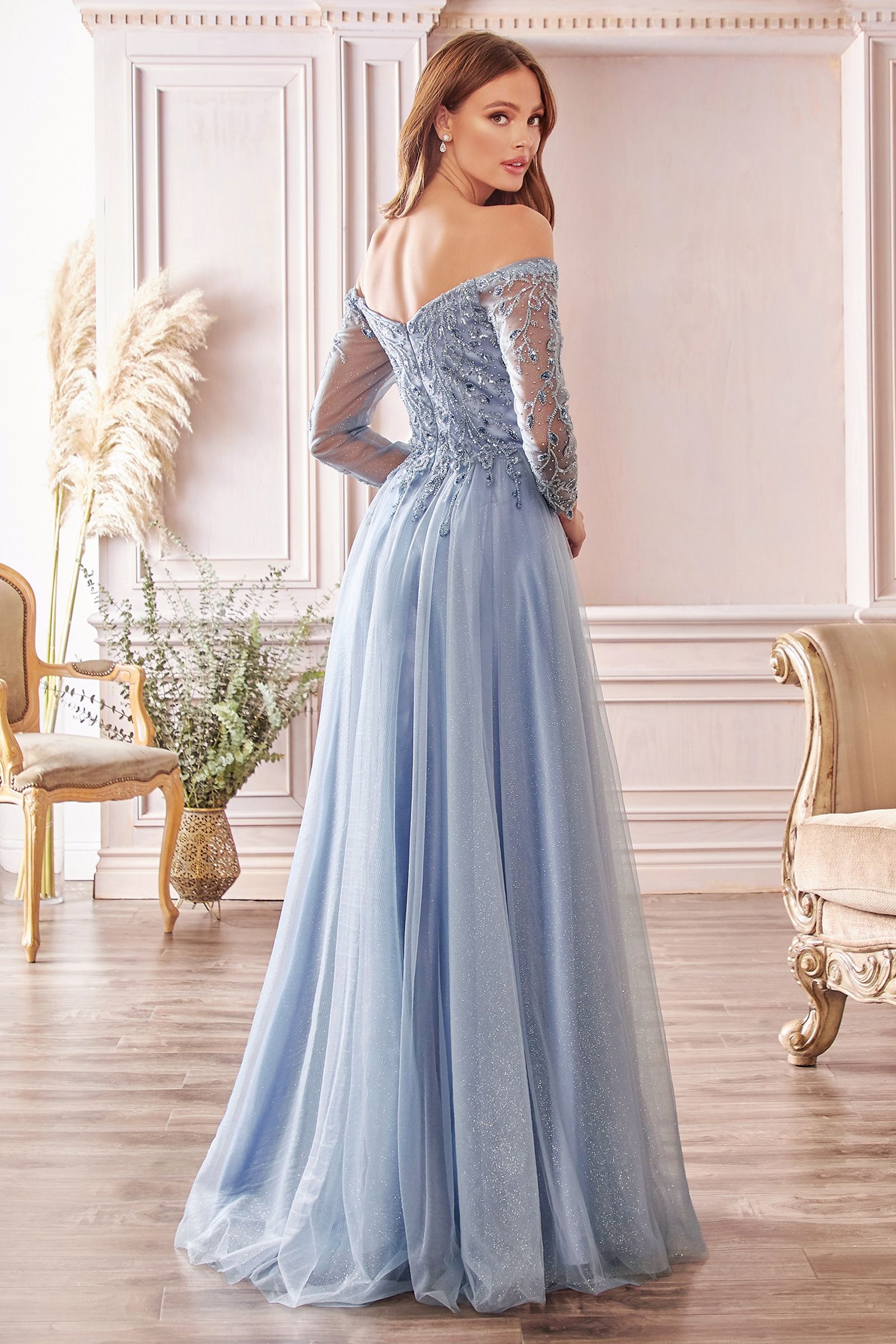 LaDivine CD0172 Sequin Long Formal Off Shoulder Prom Dress