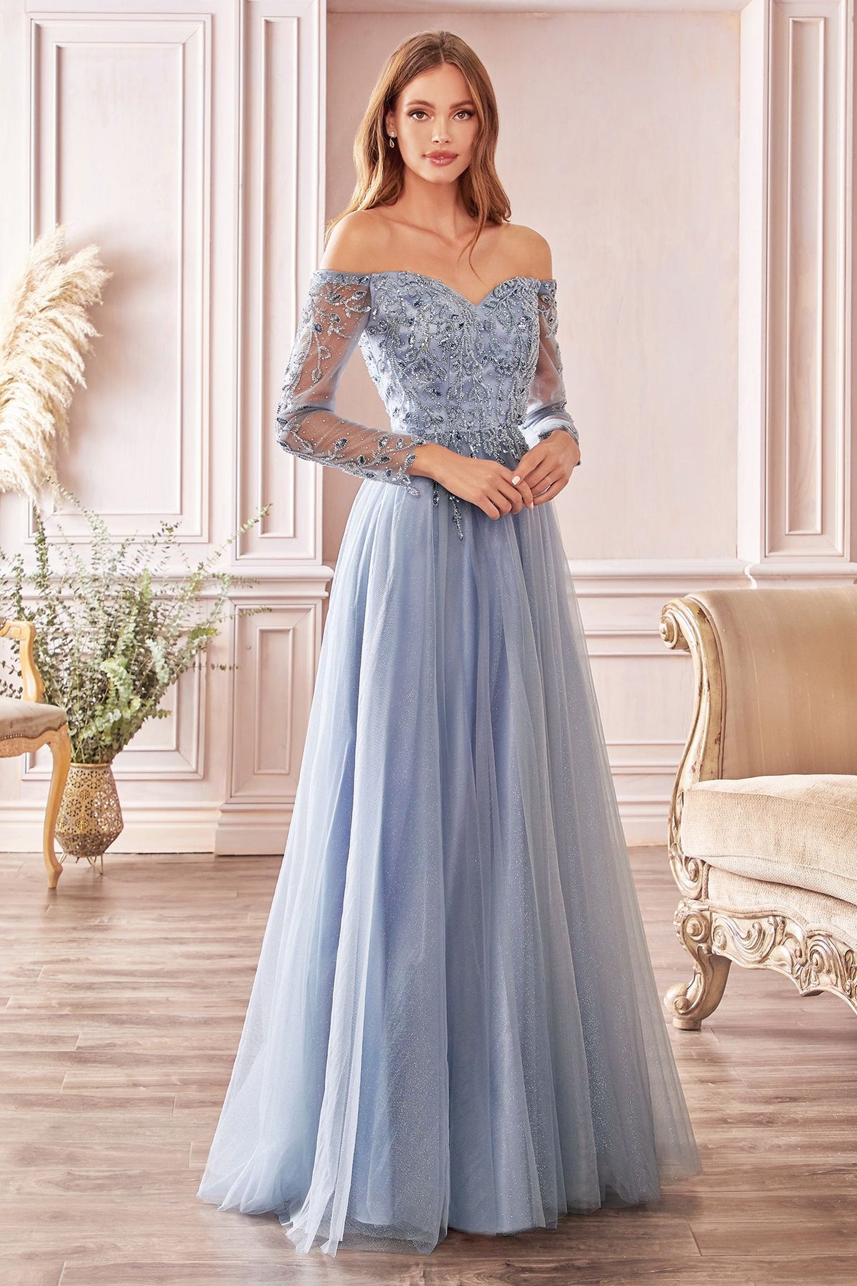 Prom Dresses Off Shoulder Prom Dress Smoky Blue