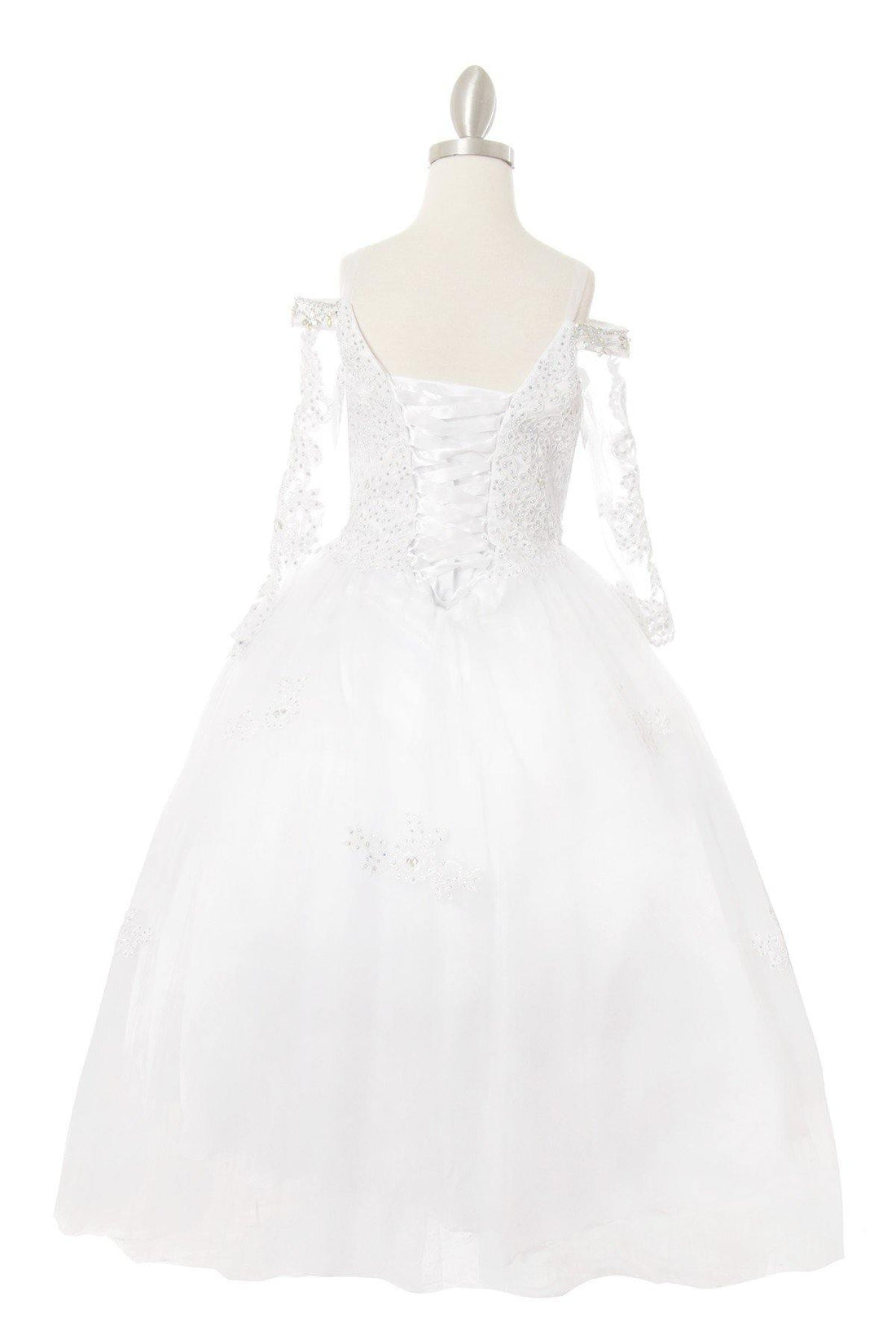 Off the Shoulder with Decorative Flowers Tulle Flower Girl Dress