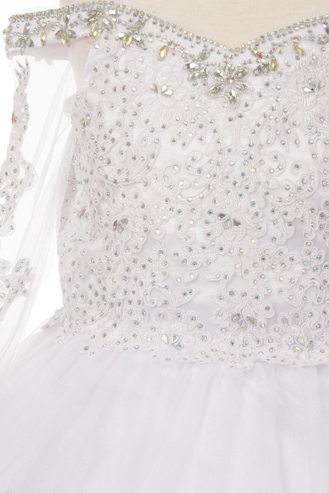 Half Sleeve Off Shoulder Flower Girl Dress with Appliques for Ball Gowns