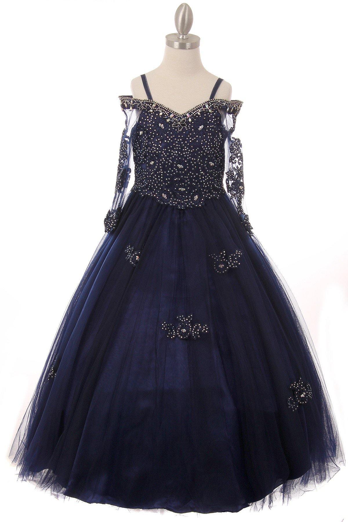 Off Shoulder Flower Girl Dress Ball Gown - Blue / 8 Off Shoulder Flower Girl Dress Ball Gown - Blue / 8