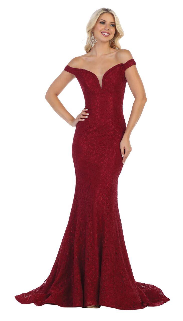 Off Shoulder Lace Mermaid Prom Gown - The Dress Outlet May Queen