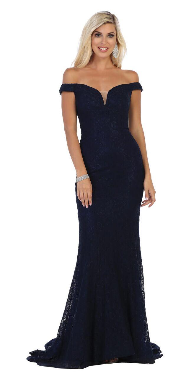 Off Shoulder Lace Mermaid Prom Gown - The Dress Outlet May Queen