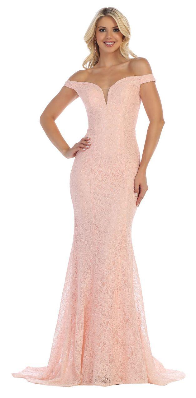 Off Shoulder Lace Mermaid Prom Gown - The Dress Outlet May Queen