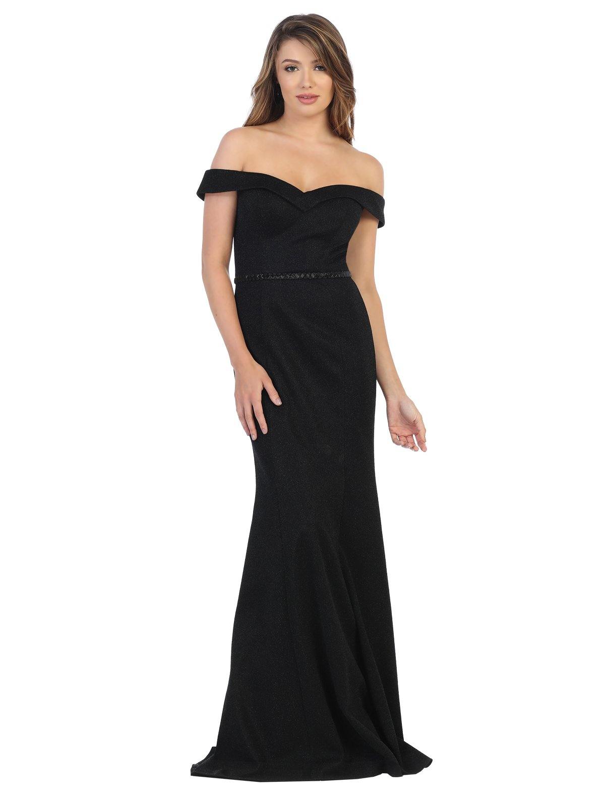 Off Shoulder Long Metallic Prom Formal Dress - The Dress Outlet May Queen