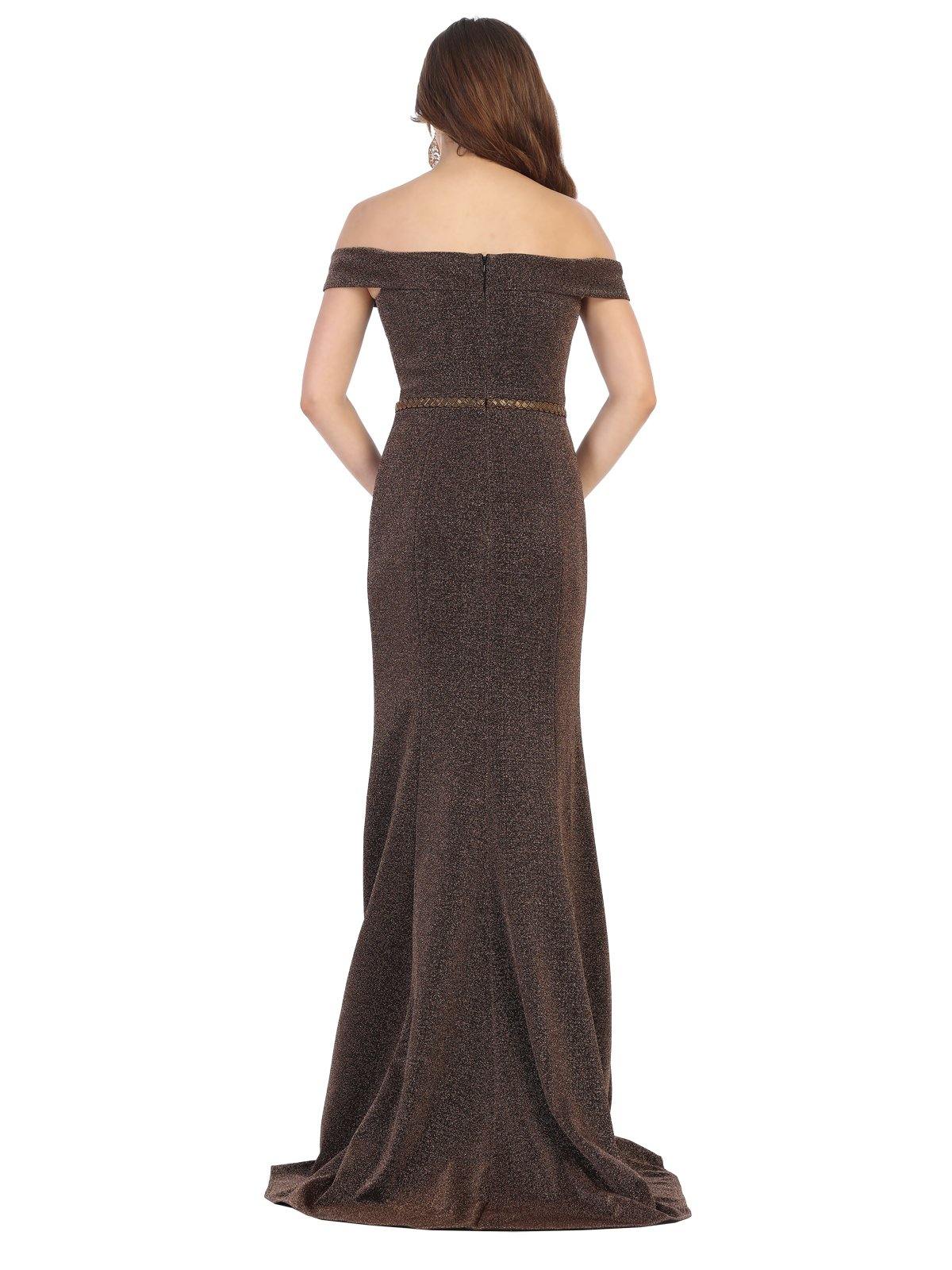 Off Shoulder Long Metallic Prom Formal Dress - The Dress Outlet May Queen
