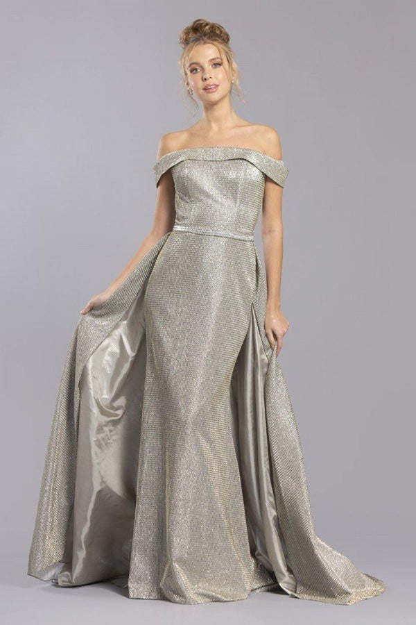 Off Shoulder Long Prom Dress with Cape Skirt