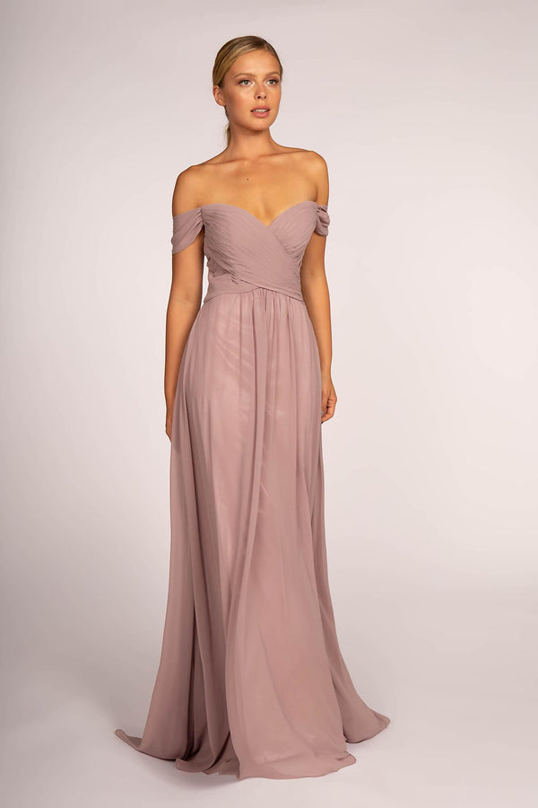 GLS Off Shoulder Plus Size Long Formal Dress - Mauve Pink