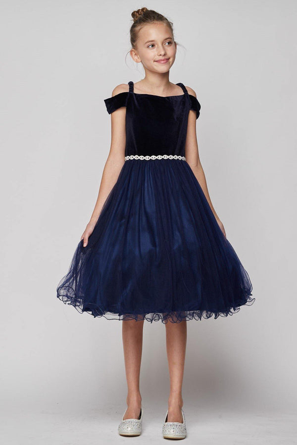 Off Shoulder Velvet Short Flower Girl Dress