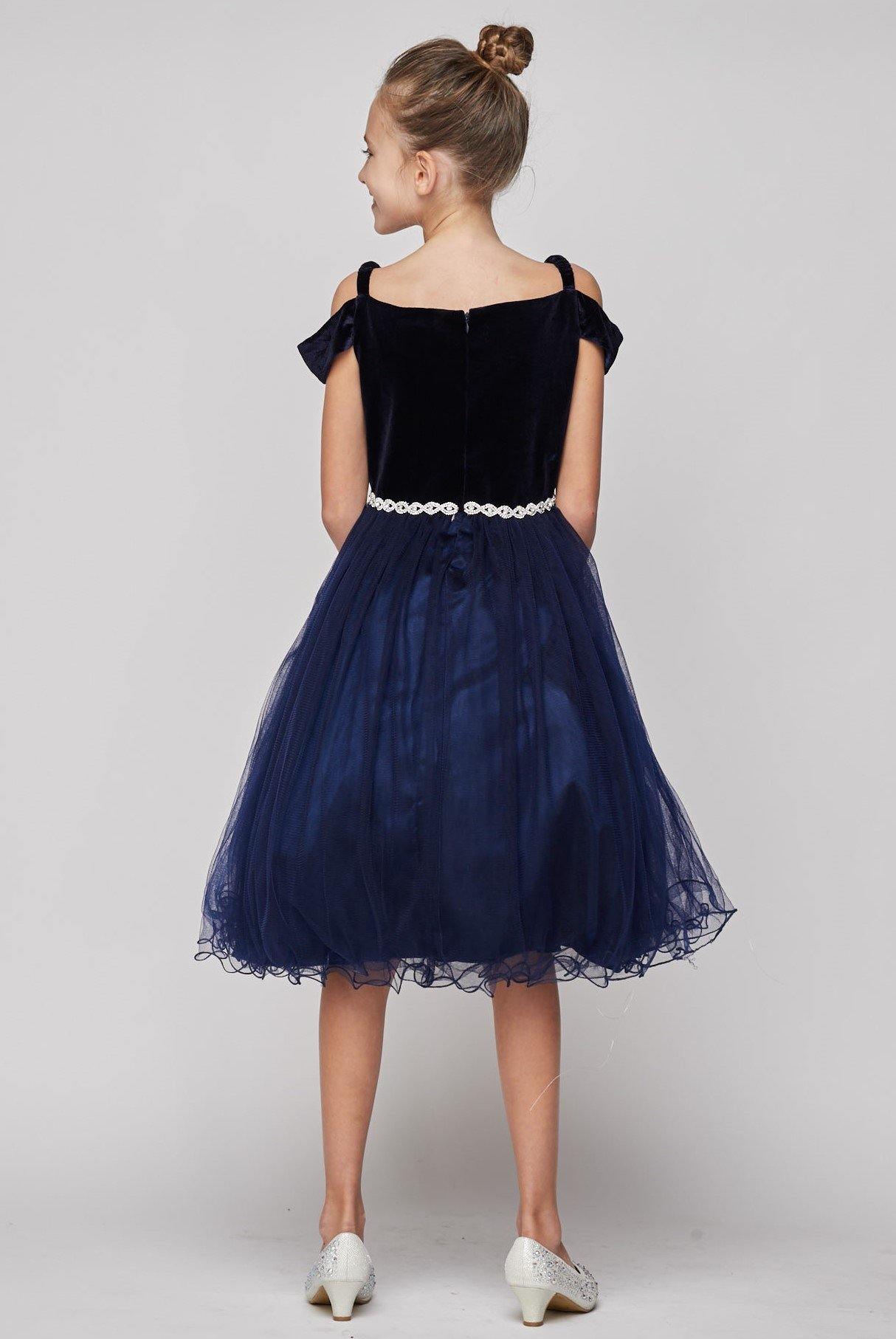 Off Shoulder Velvet Short Flower Girl Dress