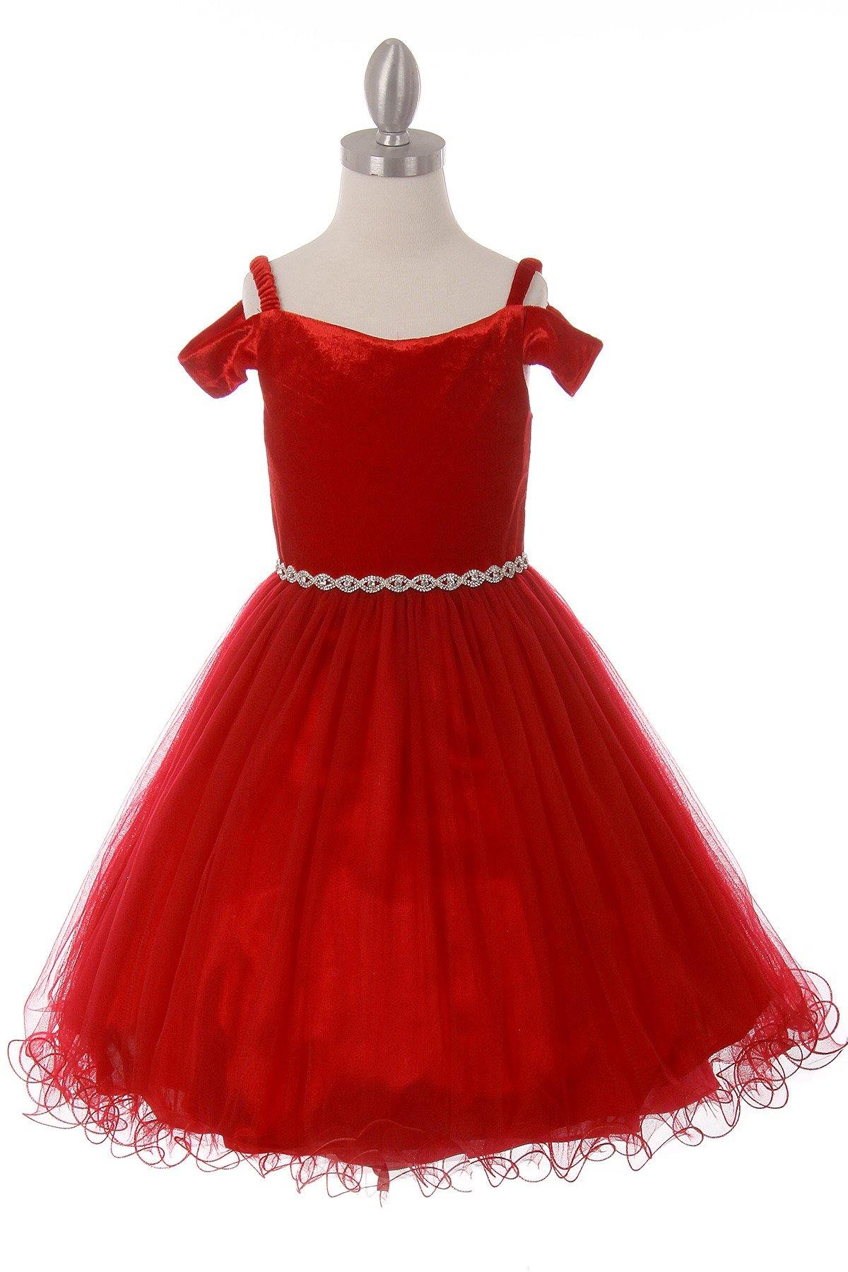 Off Shoulder Velvet Short Flower Girl Dress