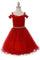 Off Shoulder Velvet Short Flower Girl Dress - The Dress Outlet Cinderella Couture