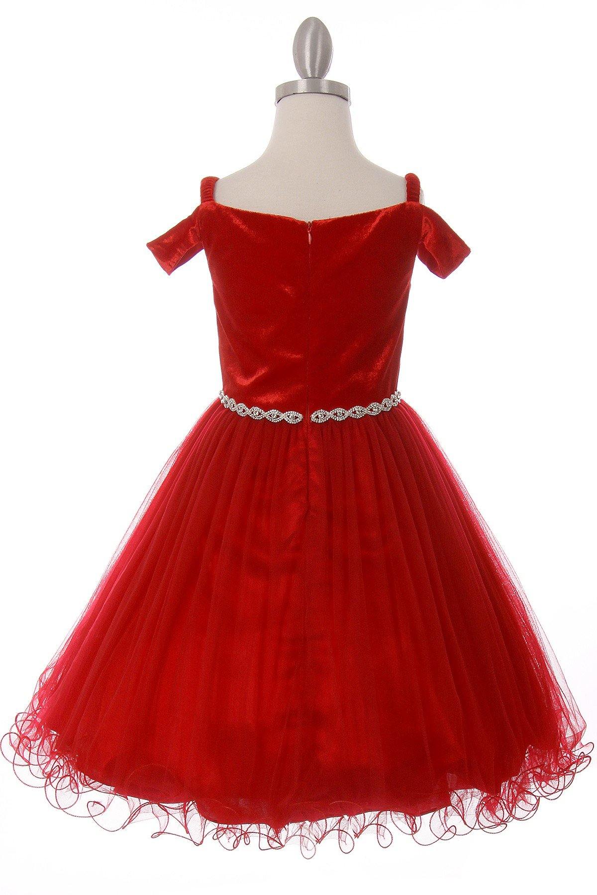 Off Shoulder Velvet Short Flower Girl Dress