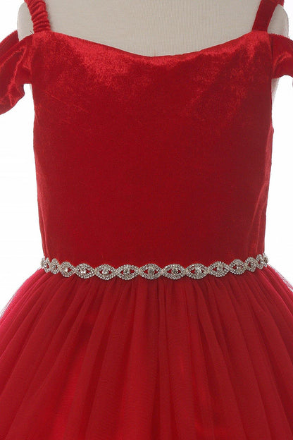 Off Shoulder Velvet Short Flower Girl Dress - The Dress Outlet Cinderella Couture