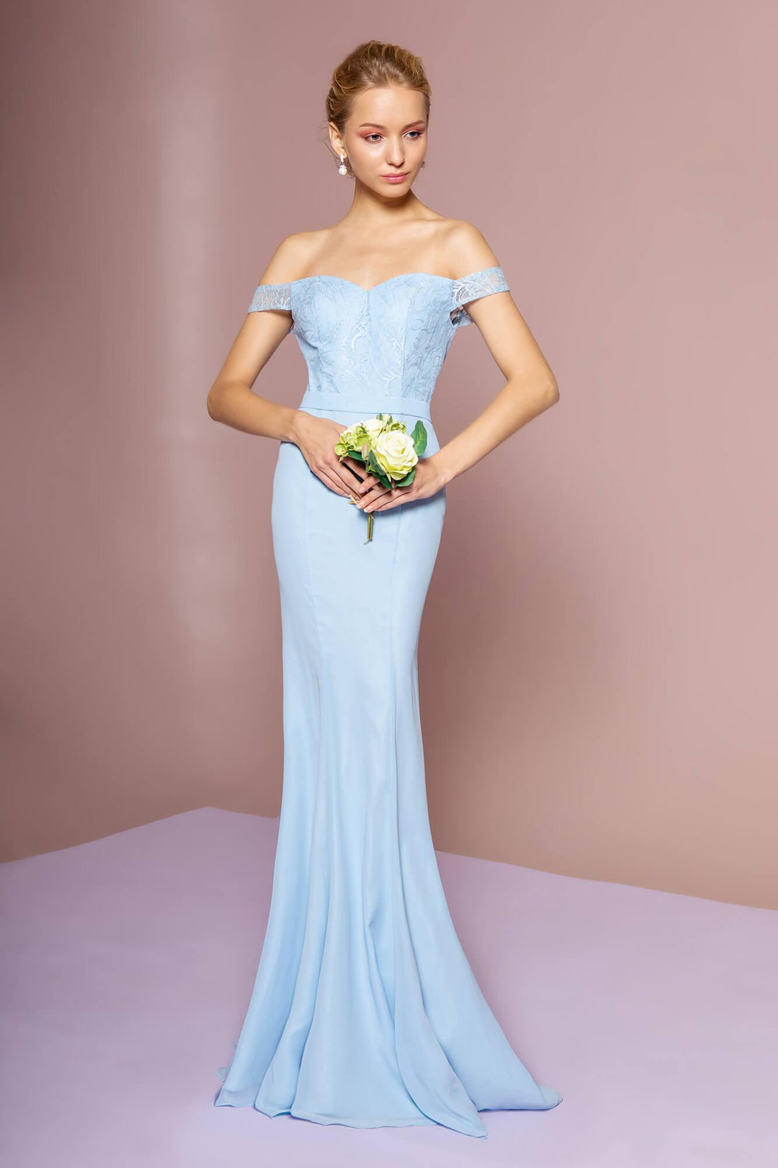 Elegant Off-the-shoulder Lace Floor-length Gown Chocolate