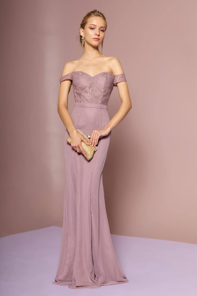 Elegant Off-the-shoulder Lace Floor-length Gown Terracotta