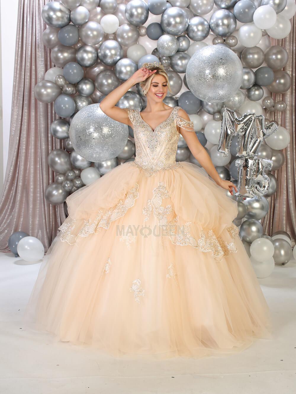 Off the Shoulder Quinceanera Sweet 16 Ball Gown - The Dress Outlet May Queen