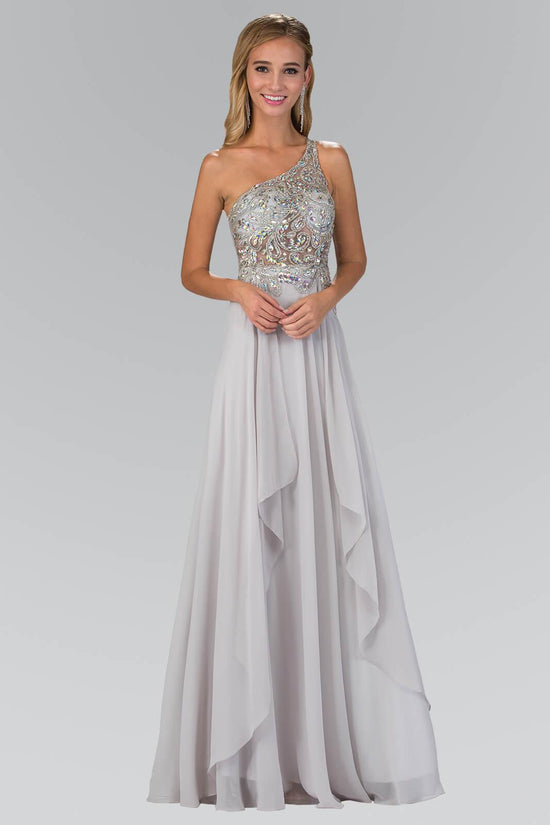 Charming A Line One Shoulder Chiffon Long Prom Dress, Evening Dress main image 1