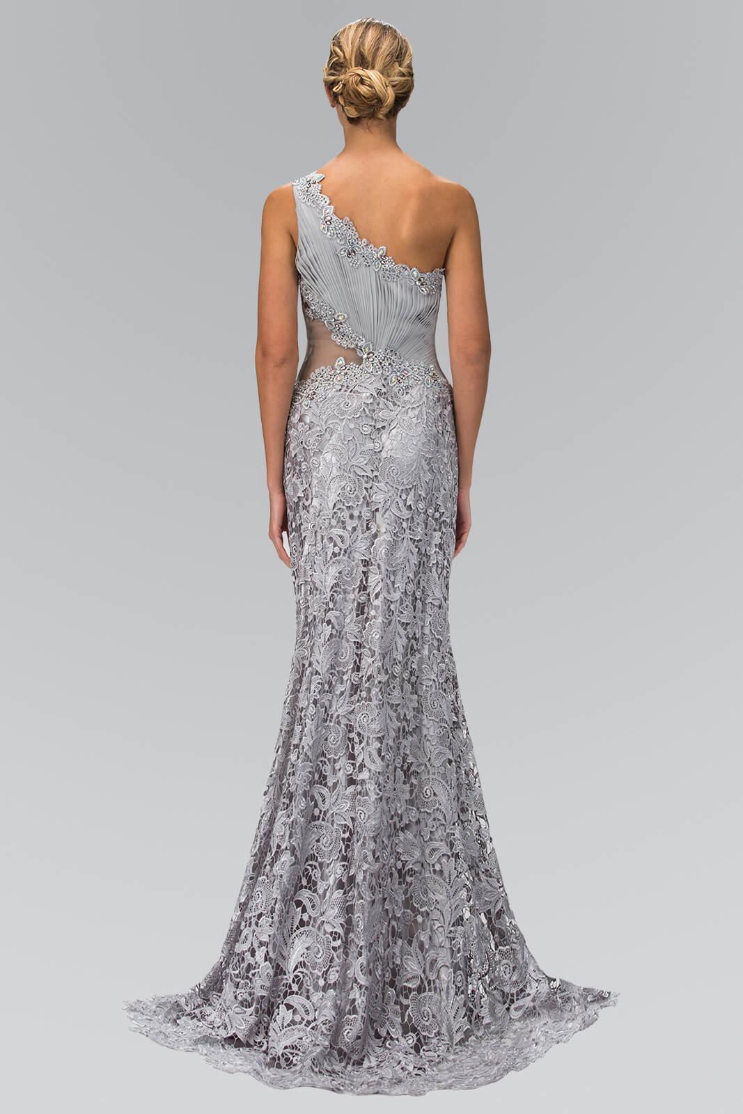 One Shoulder Lace Long Prom Dress Formal