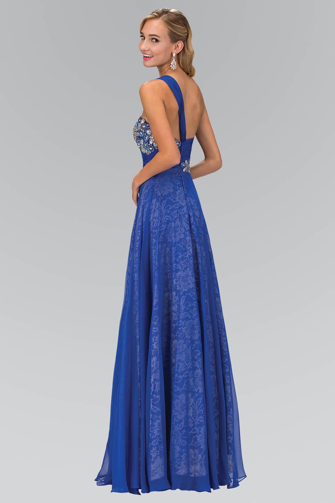 One Shoulder Lace Long Prom Dress Formal - The Dress Outlet Elizabeth K