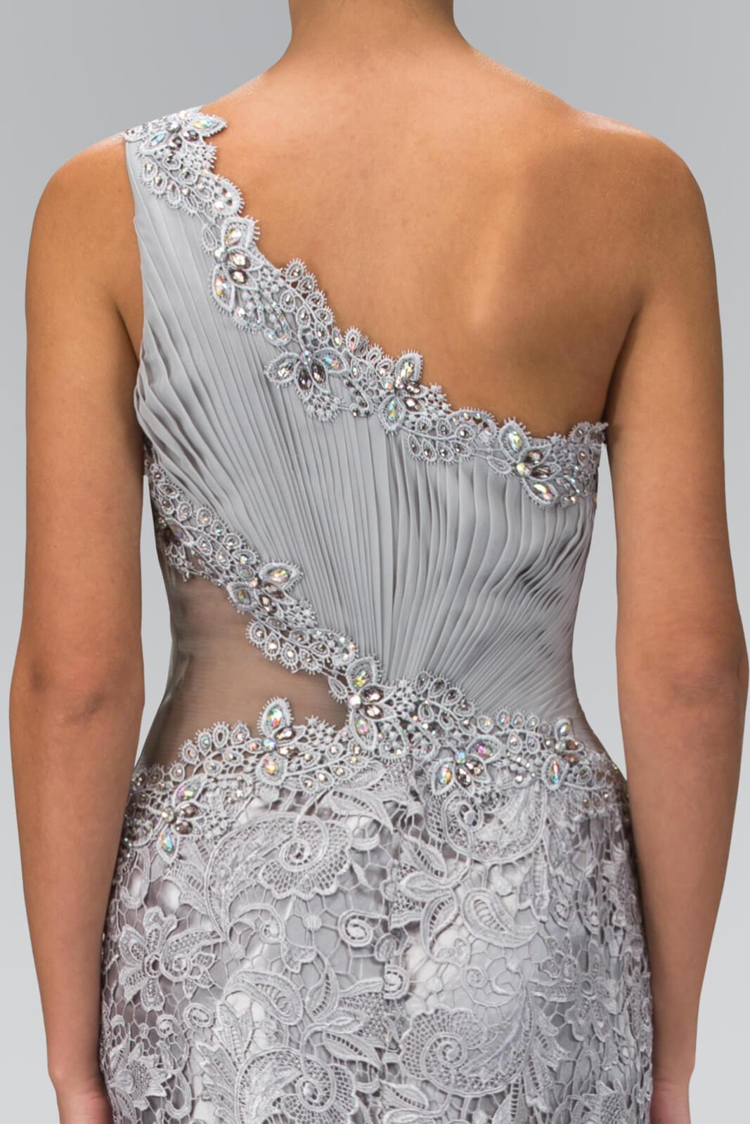 One Shoulder Lace Long Prom Dress Formal