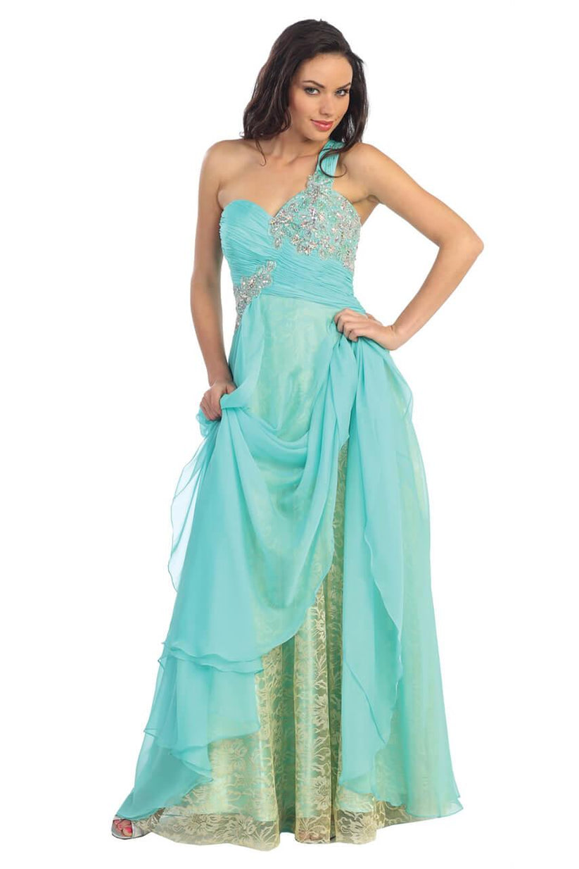 One Shoulder Lace Long Prom Dress Formal