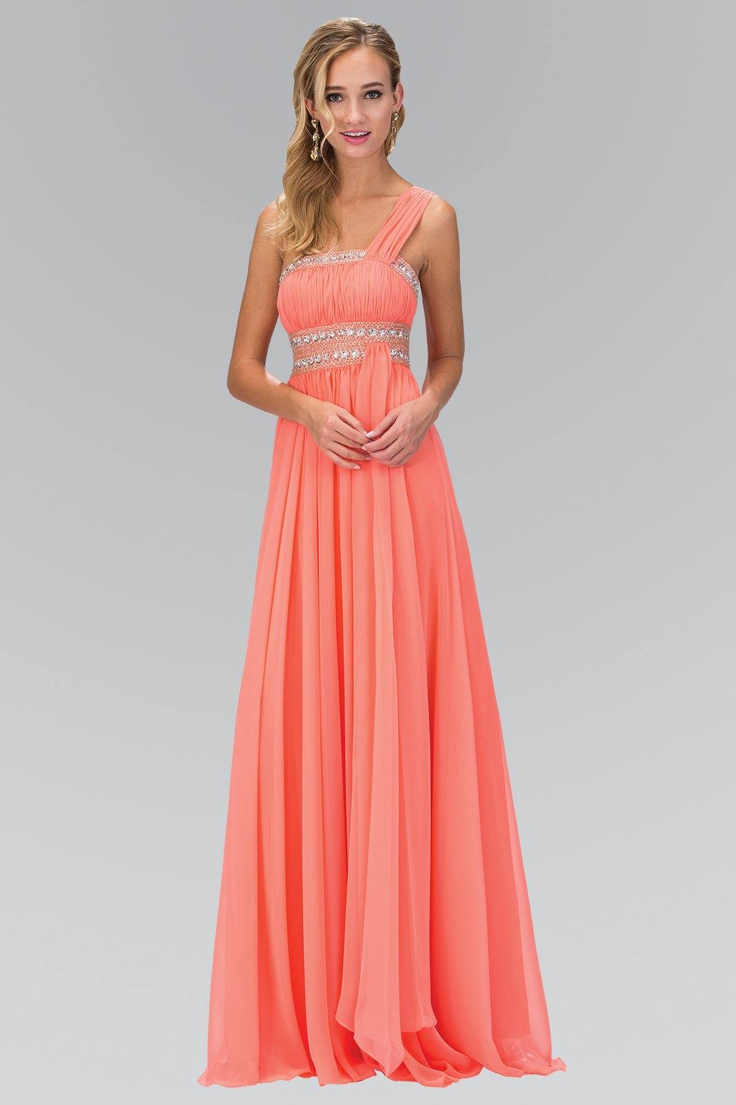 One Shoulder Long Prom Empire Dress