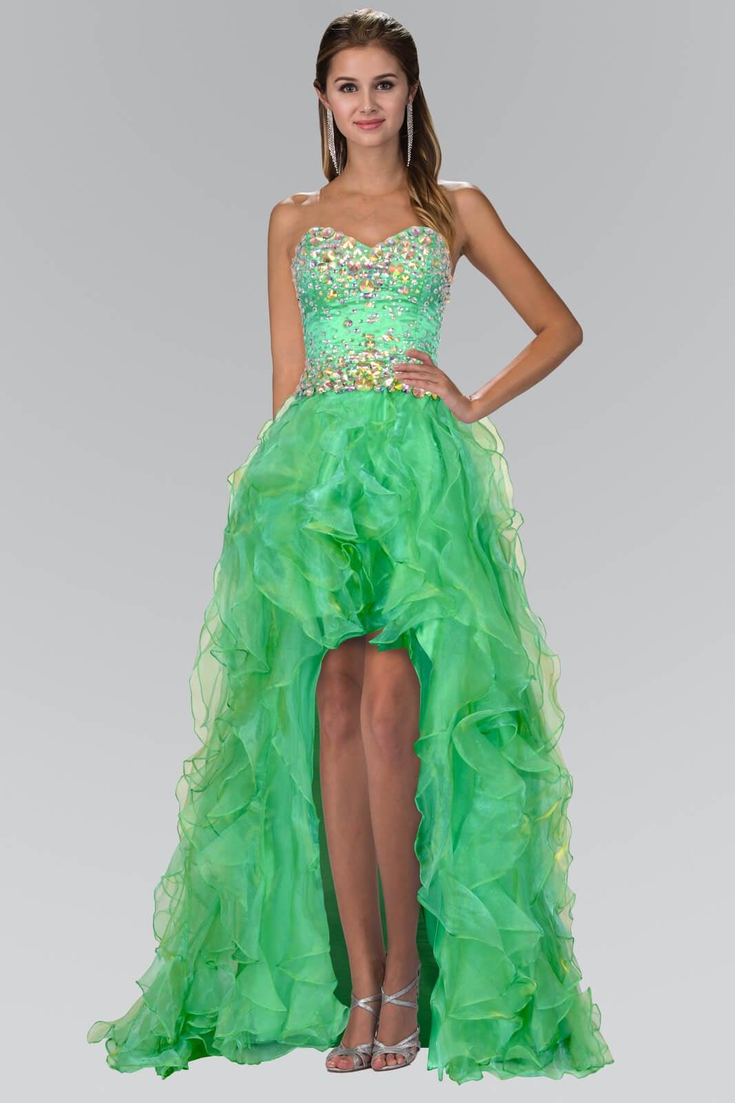 GLS Organza High Low Long Prom Dress - Emerald Green - Strapless Sweetheart Neckline - Size XS GLS Organza High Low Long Prom Dress - Emerald Green - Strapless Sweetheart Neckline - Size XS