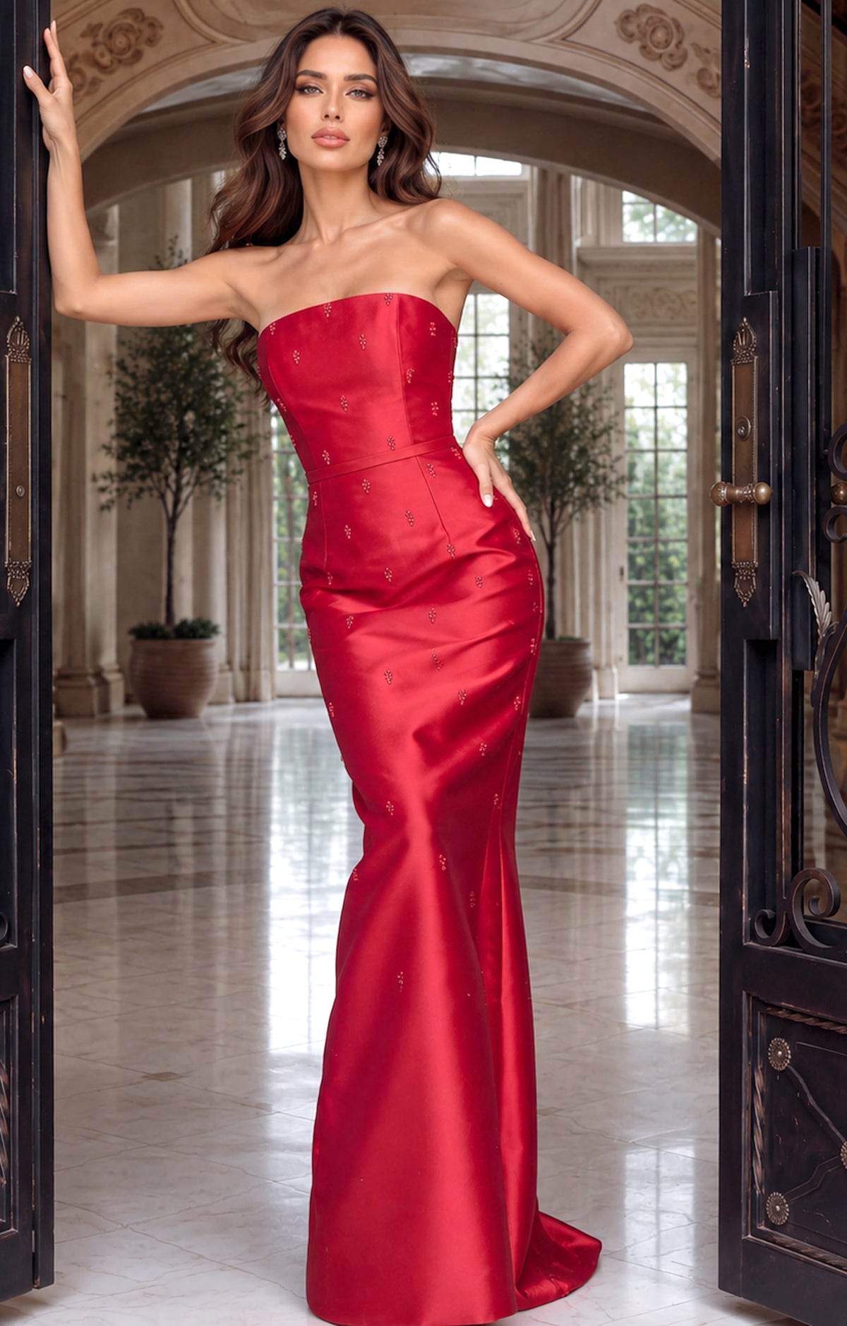 Strapless Straight Neck Floor-Length Satin Formal Mermaid Jovani 55424