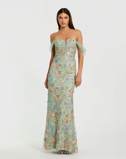 Prom Dresses Fitted Long Formal Floral Prom Dress Sage Multi