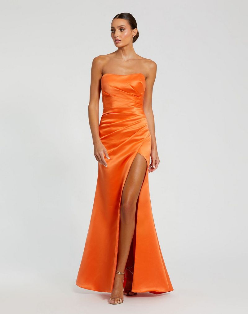 Mac Duggal 11653 Pleated Prom Long Fitted Slit Formal Dress