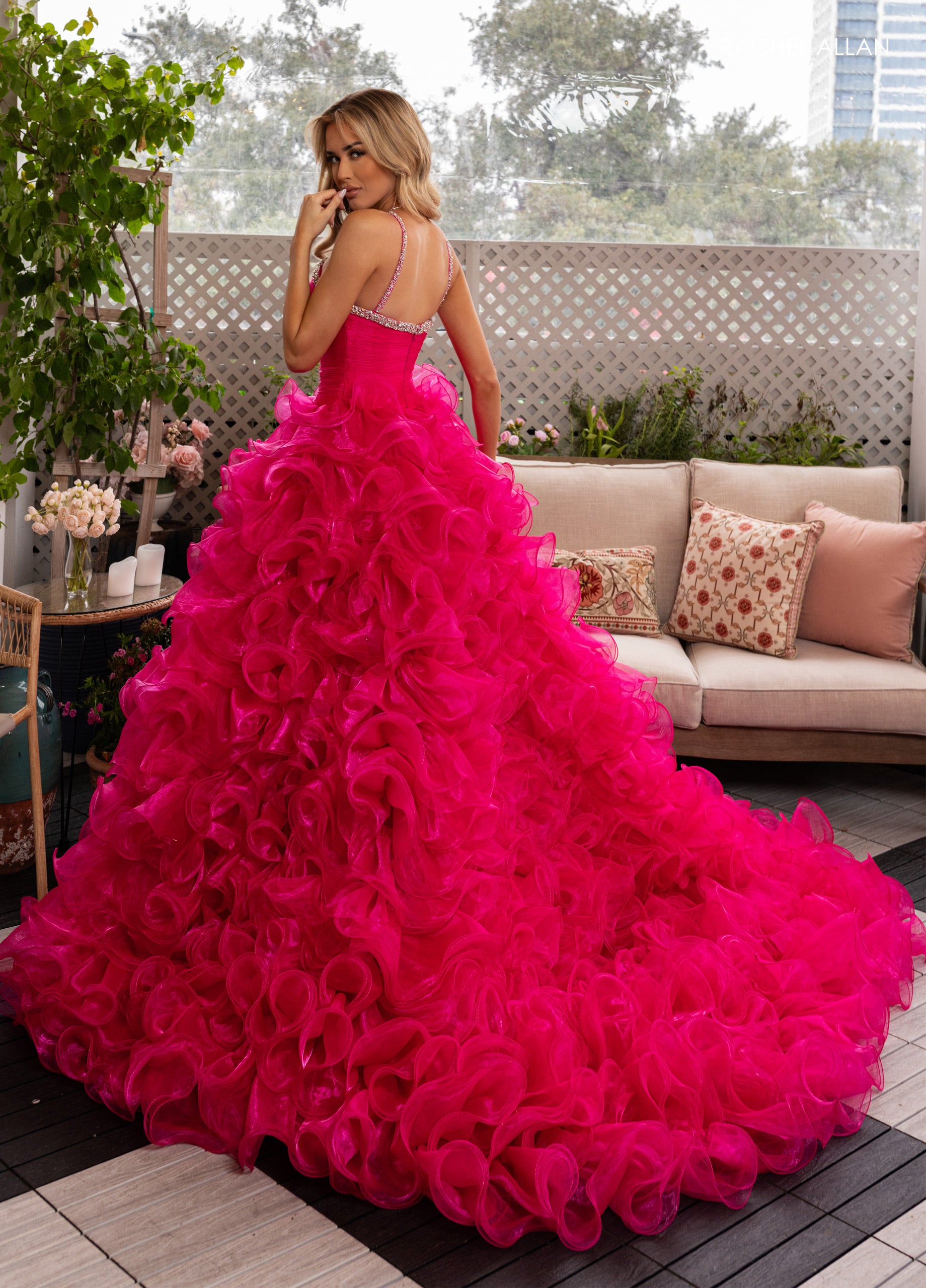 Prom Dresses Ball Gown Long Slit Ruffle Prom Dress Fuchsia
