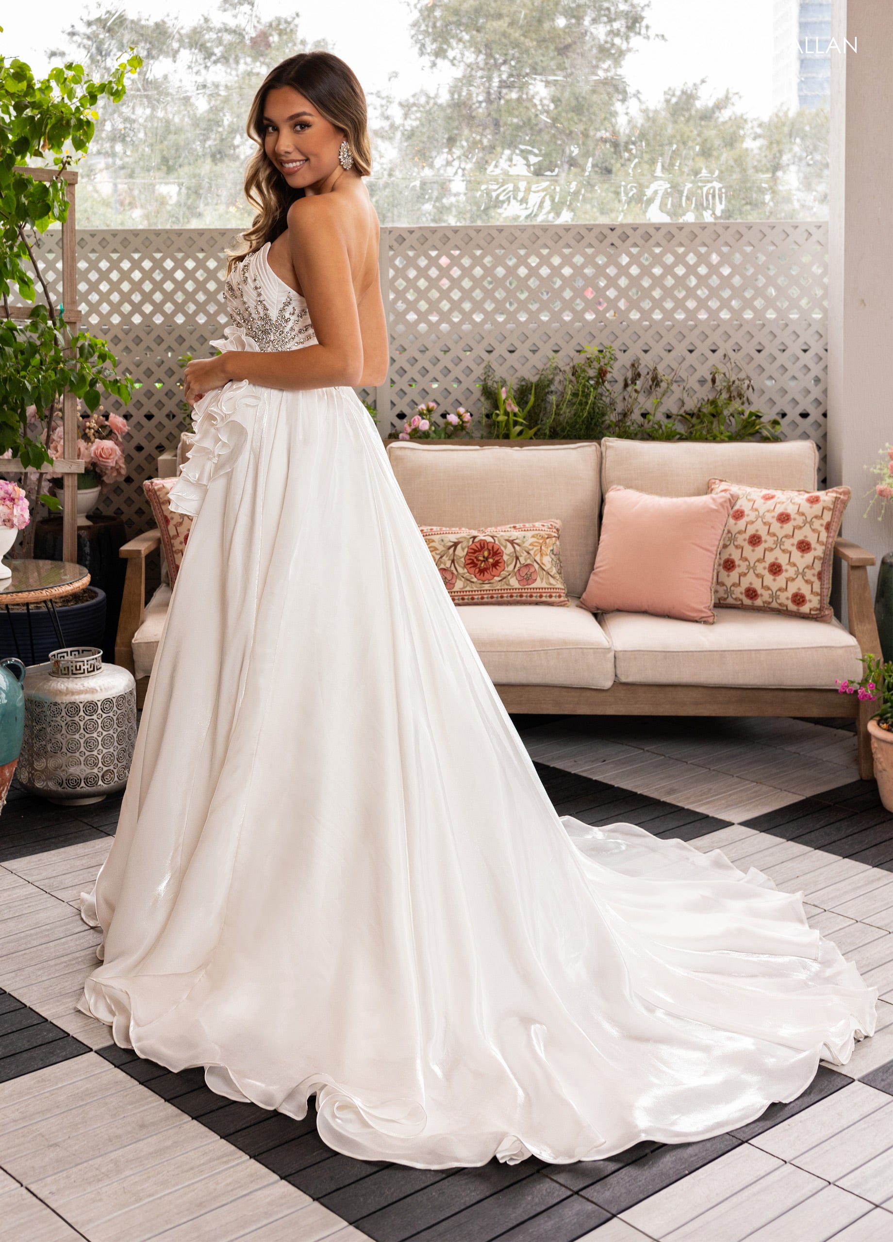 Rachel Allan 50368 Long Slit Floral Wedding Dress