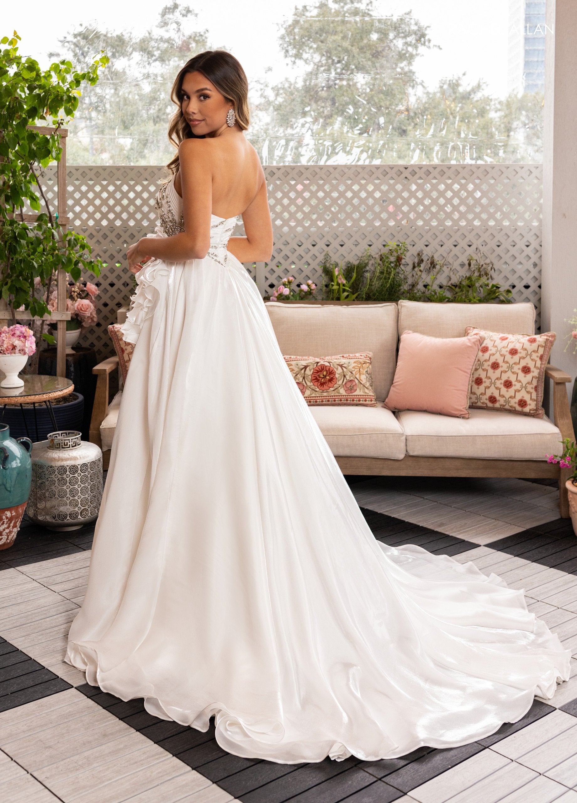 Rachel Allan 50368 Long Slit Floral Wedding Dress