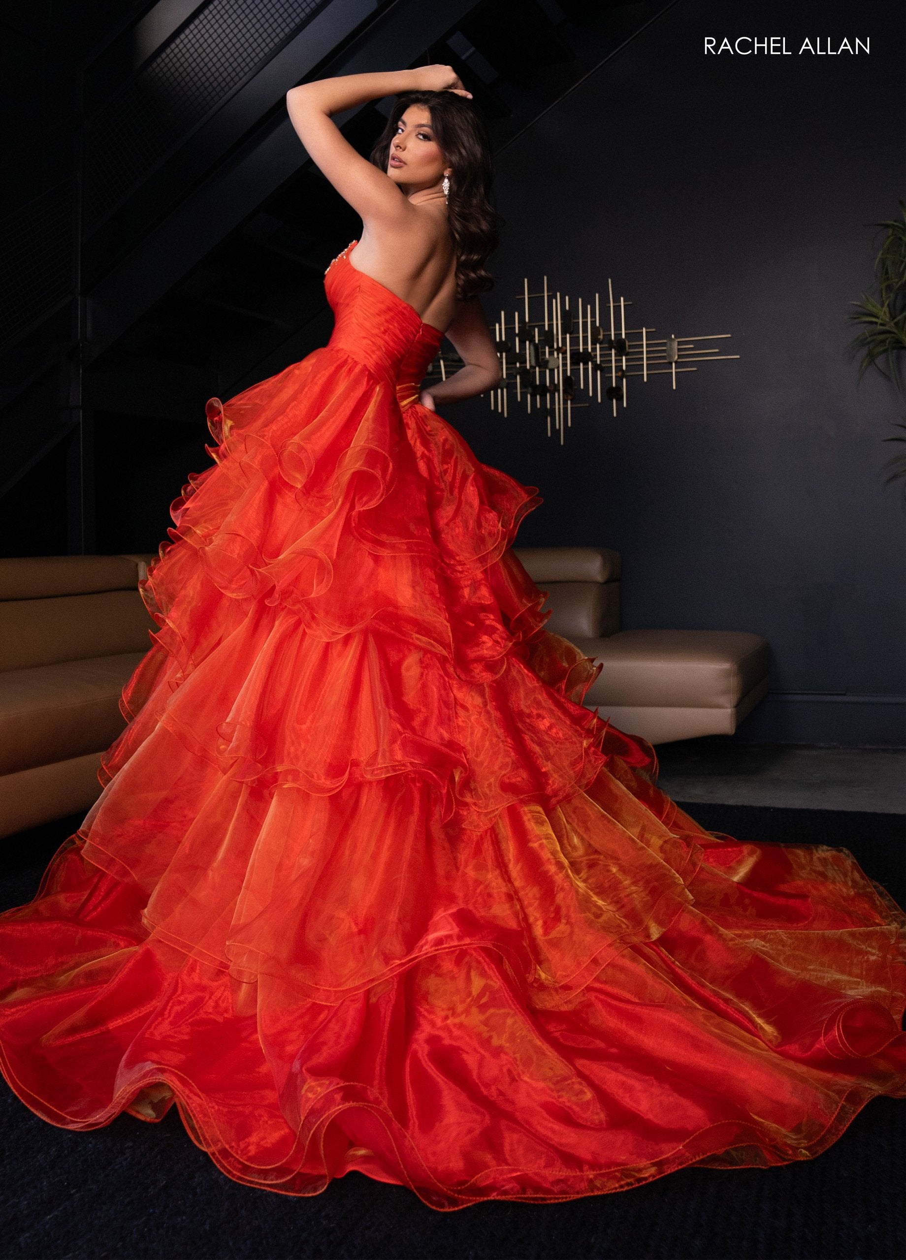 Prom Dresses Long Ball Gown Formal Prom Ruffle Dress Tangerine